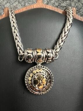 Vintage Brutalist 2-Tone Choker Necklace Stocko Snap Clasp Heavy 8.5"